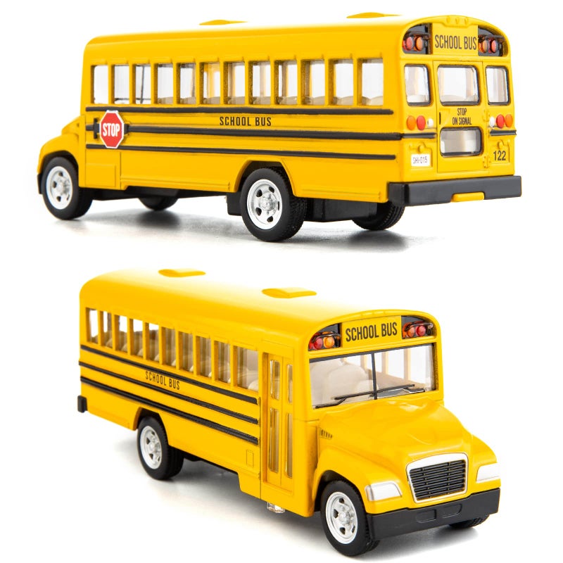 BDTCTK Diecast لعبة حافلة مدرسية صفراء للأطفال - سيارة سحب للخلف مقاس 5 بوصة مع أبواب قابلة للفتح وإطارات مطاطية - Image 4